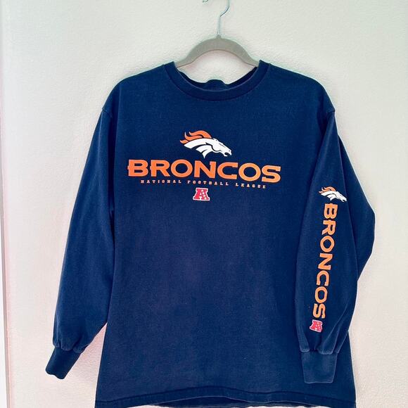 Navy Denver Broncos Long-Sleeve Tee - Size L - Picture 1 of 6
